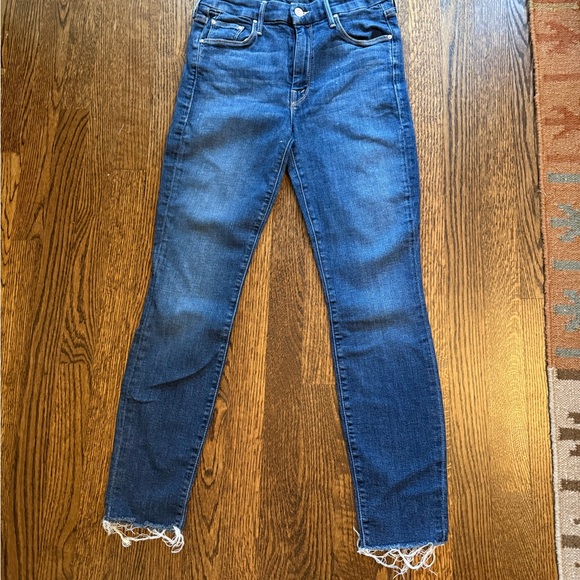 MOTHER Ankle Jeans in Deep Blue with Frayed Hem - Picture 1 of 4